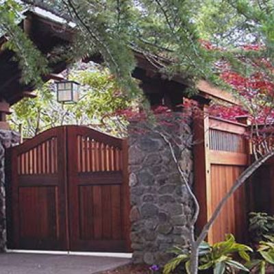 Wood and stone entry gate 