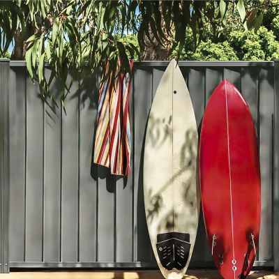 Metal fencing and gates for fire mitigation.