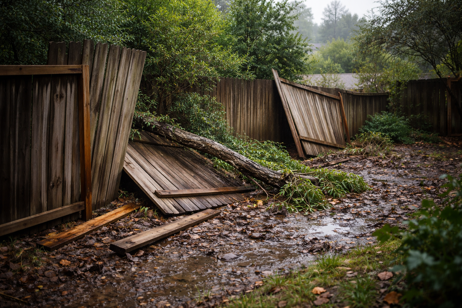 storm damaged fence