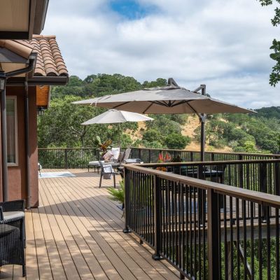Black railing on elevated deck