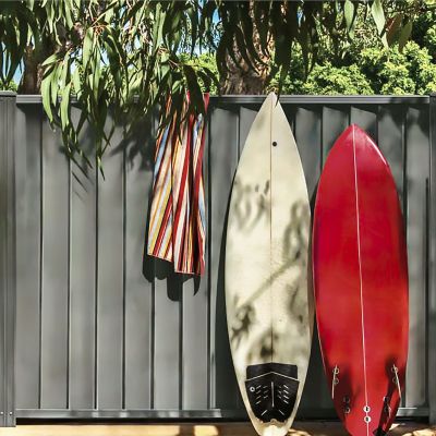 Metal fencing and gates for fire mitigation.