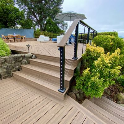 stairs on deck with cable railing