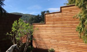 Stepped wood horizontal fence